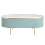 Table basse Carthagène en faux marbre avec tiroir Bleu sarcelle clair - HOMES: Inside + Out: Or chic, design moderne du milieu du siècle, rangement dissimulé