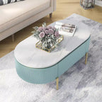 Table basse Carthagène en faux marbre avec tiroir Bleu sarcelle clair - HOMES: Inside + Out: Or chic, design moderne du milieu du siècle, rangement dissimulé