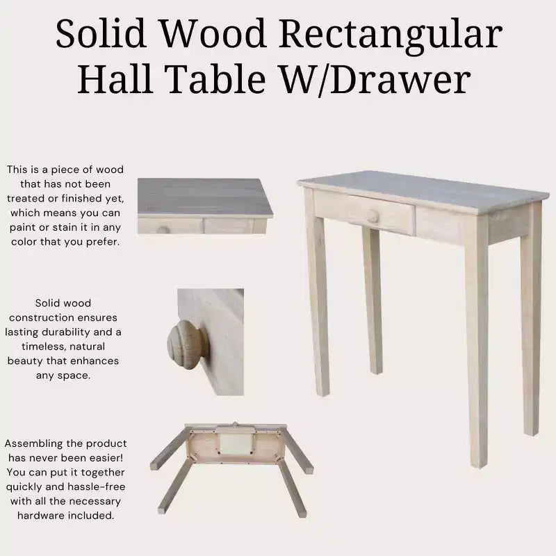 Mission Console Table Unfinished - International Concepts: Solid Parawood, Traditional Design