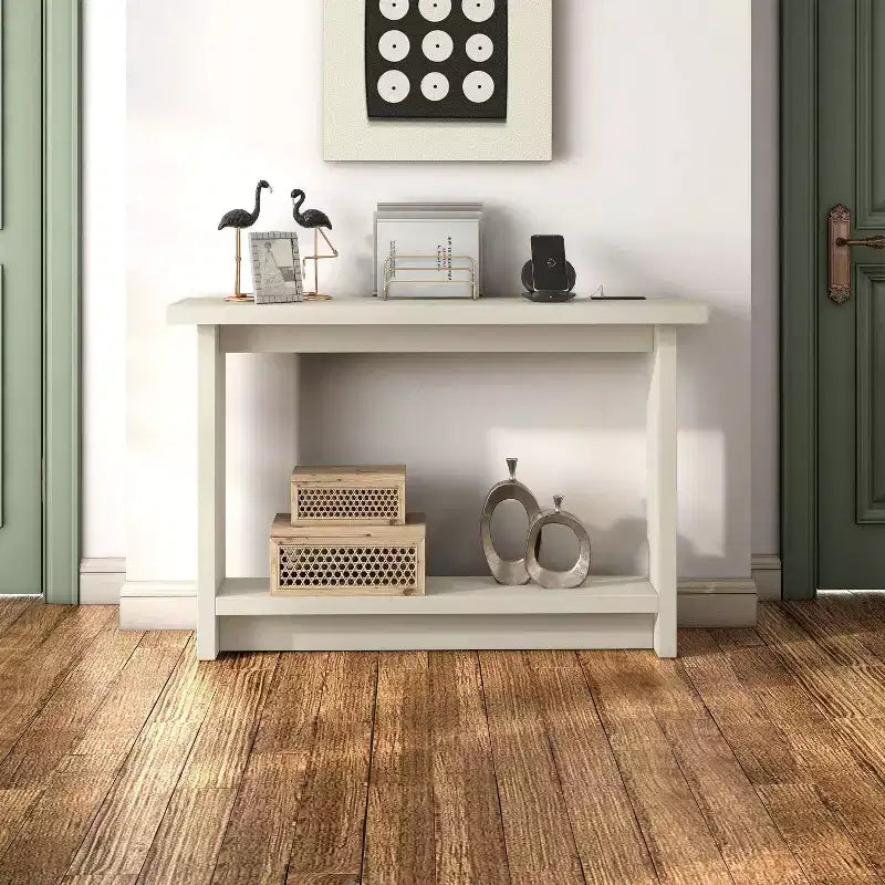 miBasics Nortal 47.24 po Console Table moderne 1 tablette avec ports USB et électriques Blanc doux