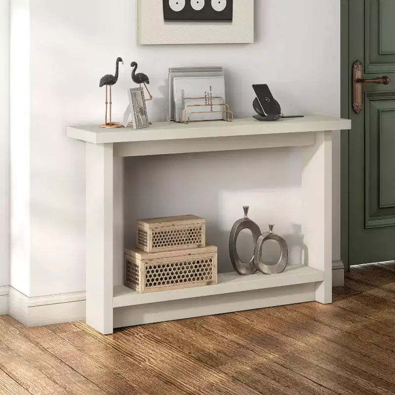 miBasics Nortal 47.24 po Console Table moderne 1 tablette avec ports USB et électriques Blanc doux