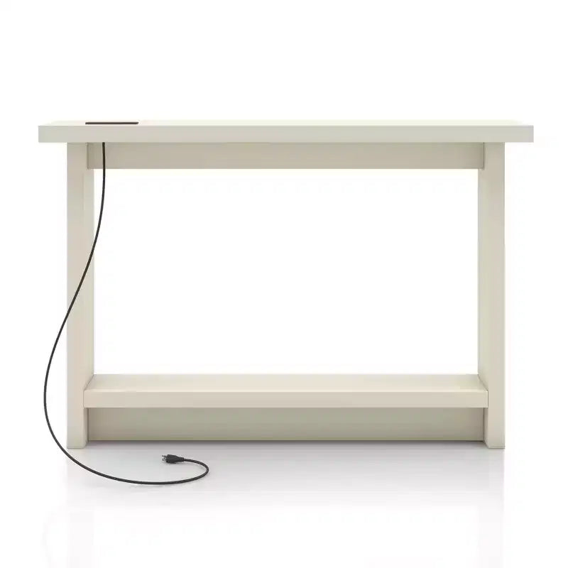 miBasics Nortal 47.24 po Console Table moderne 1 tablette avec ports USB et électriques Blanc doux