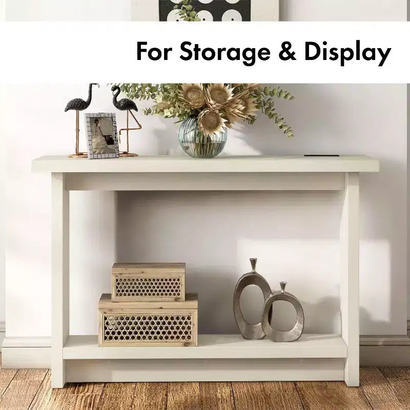 miBasics Nortal 47.24 po Console Table moderne 1 tablette avec ports USB et électriques Blanc doux