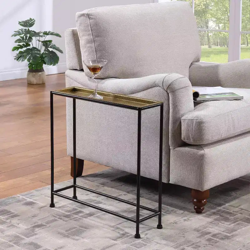 Table d'appoint Tivoli Comfort Pointe Laiton/Bronze antique : Plateau amovible, Aucun assemblage requis, Cadre métallique