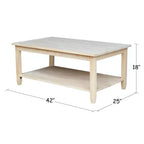 Table basse Solano - International Concepts : Hévéa massif, style ferme, forme rectangulaire, 42x25"
