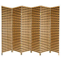 Two-Tone Natural Fiber Room Divider - Oriental Furniture: 6-Panel Folding Privacy Screen, Basket Weave Design