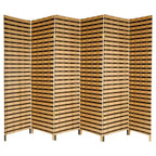 Two-Tone Natural Fiber Room Divider - Oriental Furniture: 6-Panel Folding Privacy Screen, Basket Weave Design