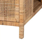 Table basse carrée en rotin de Bornéo et bois d'acajou, miel clair, par bali & pari