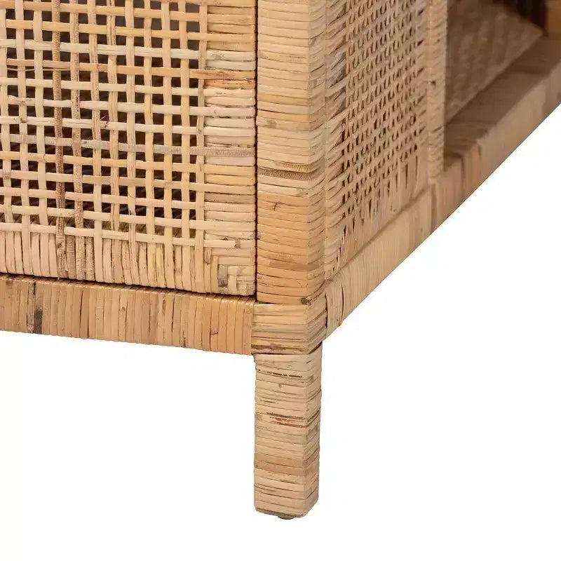 Table basse carrée en rotin de Bornéo et bois d'acajou, miel clair, par bali & pari