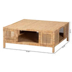Table basse carrée en rotin de Bornéo et bois d'acajou, miel clair, par bali & pari