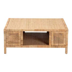 Table basse carrée en rotin de Bornéo et bois d'acajou, miel clair, par bali & pari