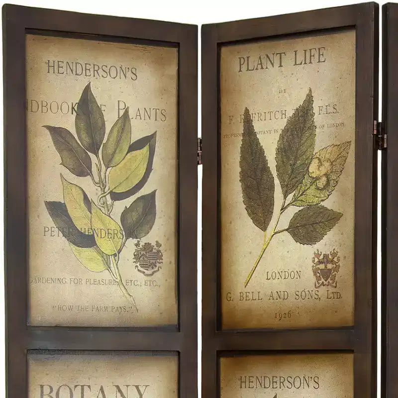 Botanical Print Double Sided Room Divider - Oriental Furniture: Hardwood, No Assembly, 3 Panel