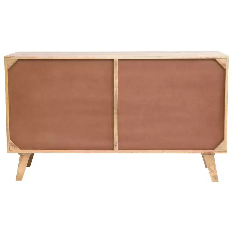 Console en bois de manguier Storied Home motif crème : Portes en corde tressée, Rangement divisé, Montage sans outils