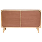 Console en bois de manguier Storied Home motif crème : Portes en corde tressée, Rangement divisé, Montage sans outils