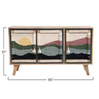 Console en bois de manguier Storied Home motif crème : Portes en corde tressée, Rangement divisé, Montage sans outils