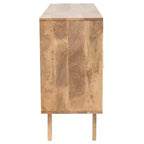 Console en bois de manguier Storied Home motif crème : Portes en corde tressée, Rangement divisé, Montage sans outils
