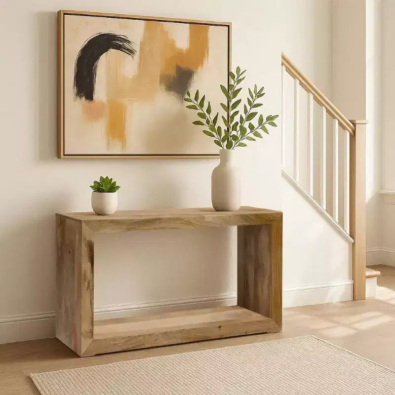The Urban Port Console table buffet en bois de manguier 52 po, cubes ouverts, 1 étagère, brun naturel