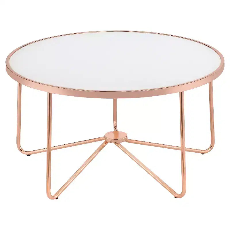 Coffee Table Frosted Rose Gold - Acme Furniture: 18" High, Metal Frame, Non-Slip Glider