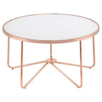 Coffee Table Frosted Rose Gold - Acme Furniture: 18" High, Metal Frame, Non-Slip Glider