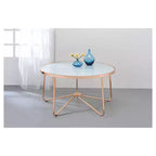Coffee Table Frosted Rose Gold - Acme Furniture: 18" High, Metal Frame, Non-Slip Glider
