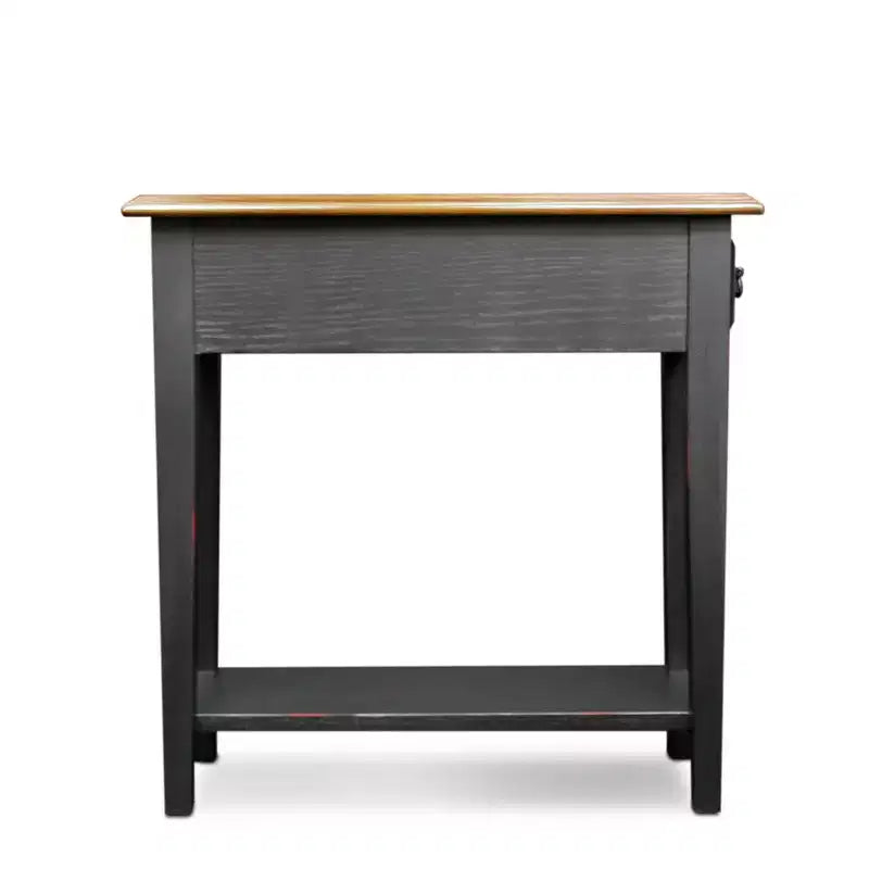 Table d'appoint Favorite Finds, finition ardoise - Leick Home : Dessus en chêne, base noire, tiroir de rangement et étagère