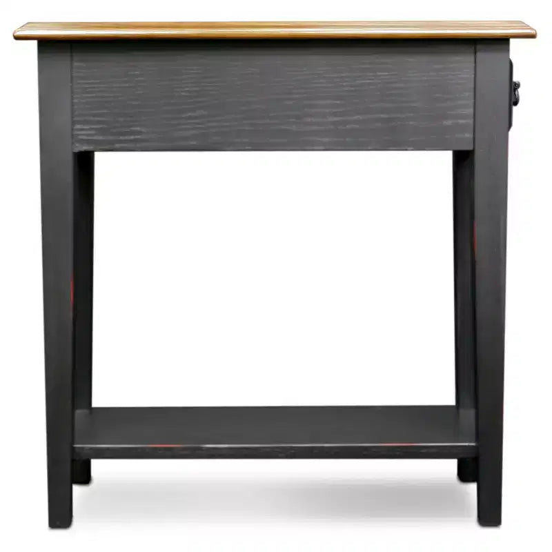 Table d'appoint Favorite Finds, finition ardoise - Leick Home : Dessus en chêne, base noire, tiroir de rangement et étagère