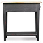 Table d'appoint Favorite Finds, finition ardoise - Leick Home : Dessus en chêne, base noire, tiroir de rangement et étagère
