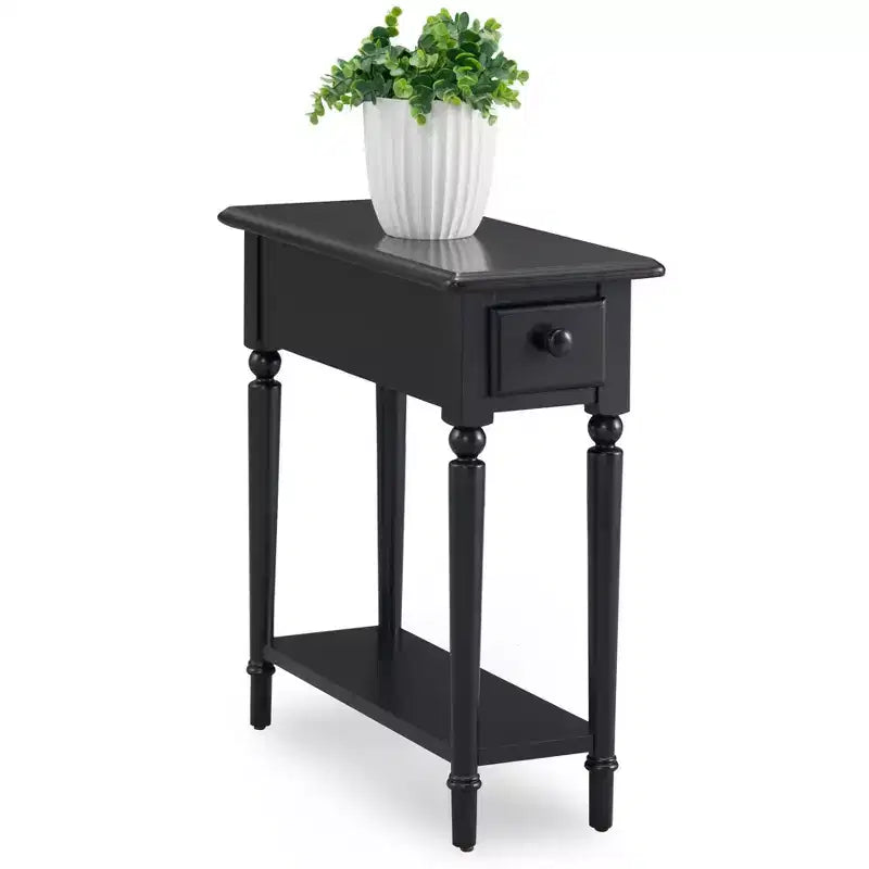 End Table Black - Leick Home: Narrow Side Table with Drawer, Rubberwood, CARB Certified