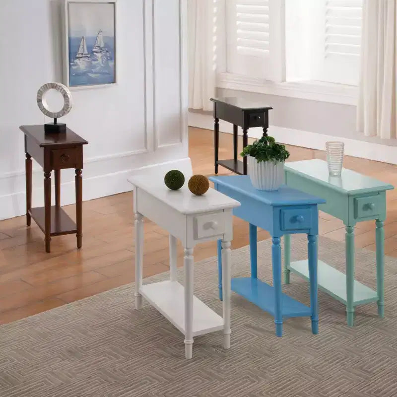 Table d'appoint noire - Leick Home : Table d'appoint étroite avec tiroir, en hévéa, certifiée CARB