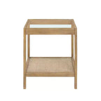 Hayes Solid Wood Rattan and Glass Top Side Table Brushed Light Brown - Nathan James