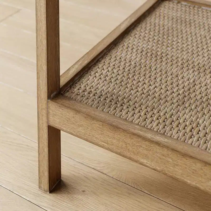 Table d'appoint Hayes en bois massif, rotin et plateau en verre marron clair brossé - Nathan James