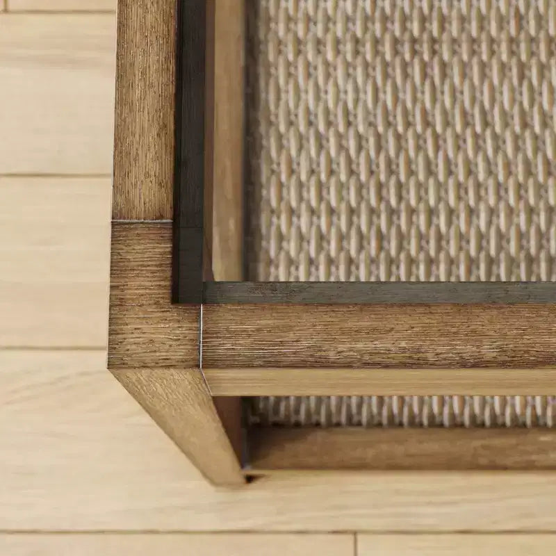 Table d'appoint Hayes en bois massif, rotin et plateau en verre marron clair brossé - Nathan James