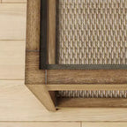 Table d'appoint Hayes en bois massif, rotin et plateau en verre marron clair brossé - Nathan James