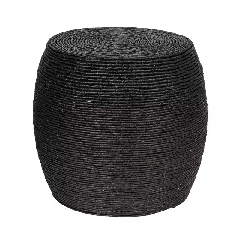 Storied Home Round Rope Barrel Side Table Black