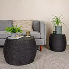 Table d'appoint ronde en corde en forme de tonneau Storied Home - Noire