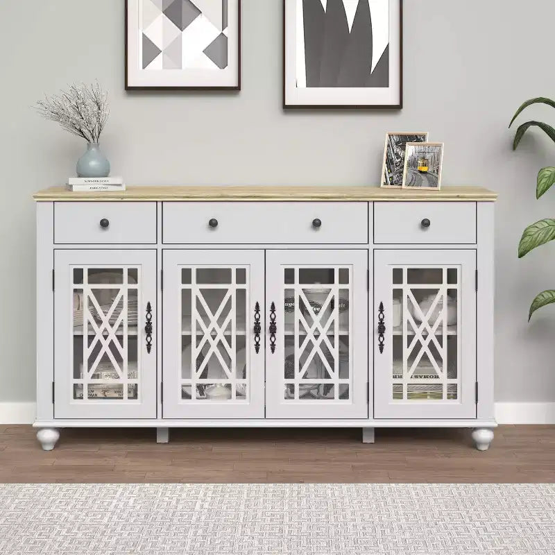 Festivo 63" Vintage Style Storage Accent Buffet Sideboard Cabinet with Drawers White