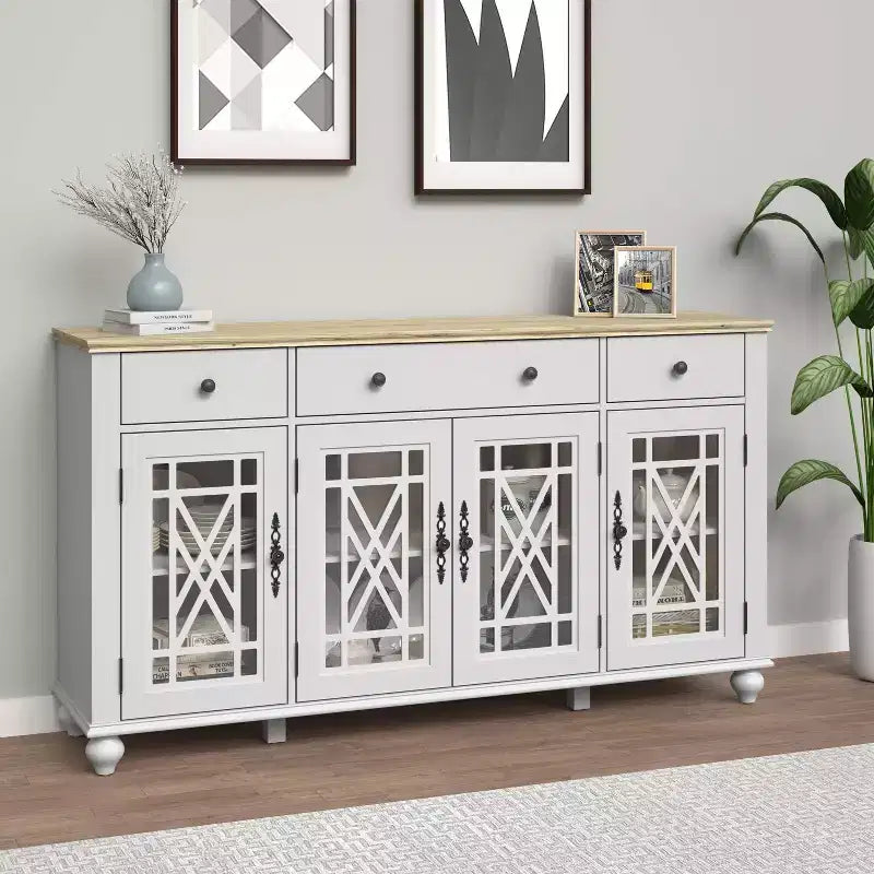 Festivo 63" Vintage Style Storage Accent Buffet Sideboard Cabinet with Drawers White