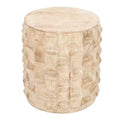 The Urban Port 20" Side End Table Round Drum Shape with 3D Textured Design Distressed White Finish White