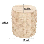The Urban Port Table d'appoint ronde 20 pouces forme tambour avec motif texturé 3D finition blanc vieilli blanc