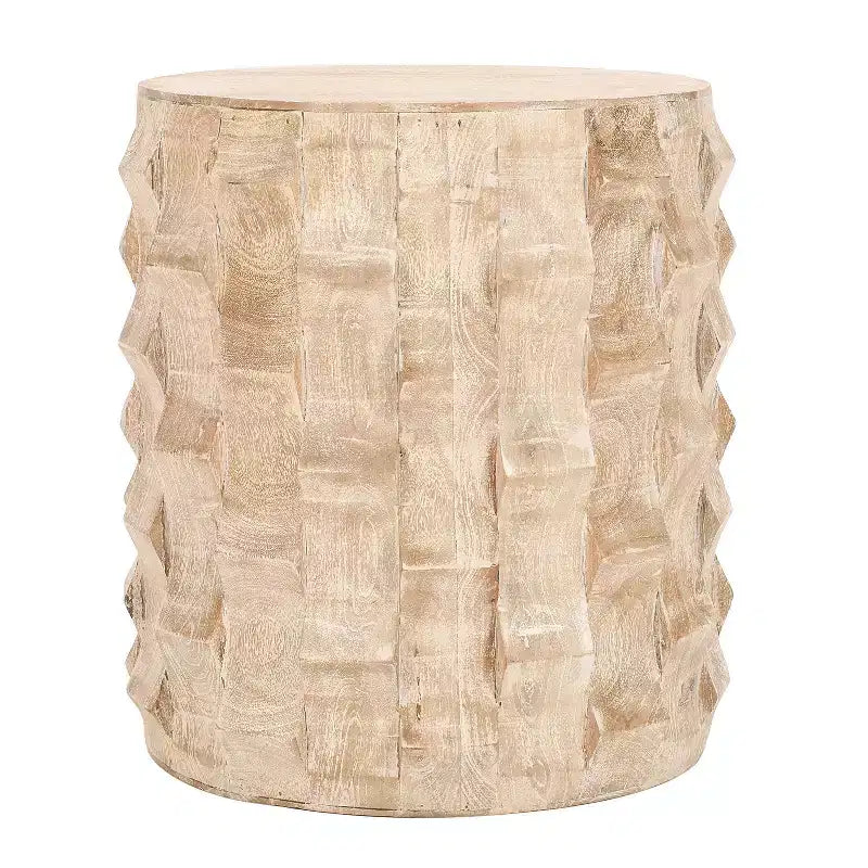 The Urban Port Table d'appoint ronde 20 pouces forme tambour avec motif texturé 3D finition blanc vieilli blanc