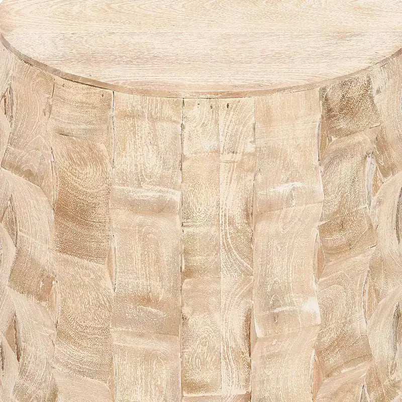 The Urban Port Table d'appoint ronde 20 pouces forme tambour avec motif texturé 3D finition blanc vieilli blanc