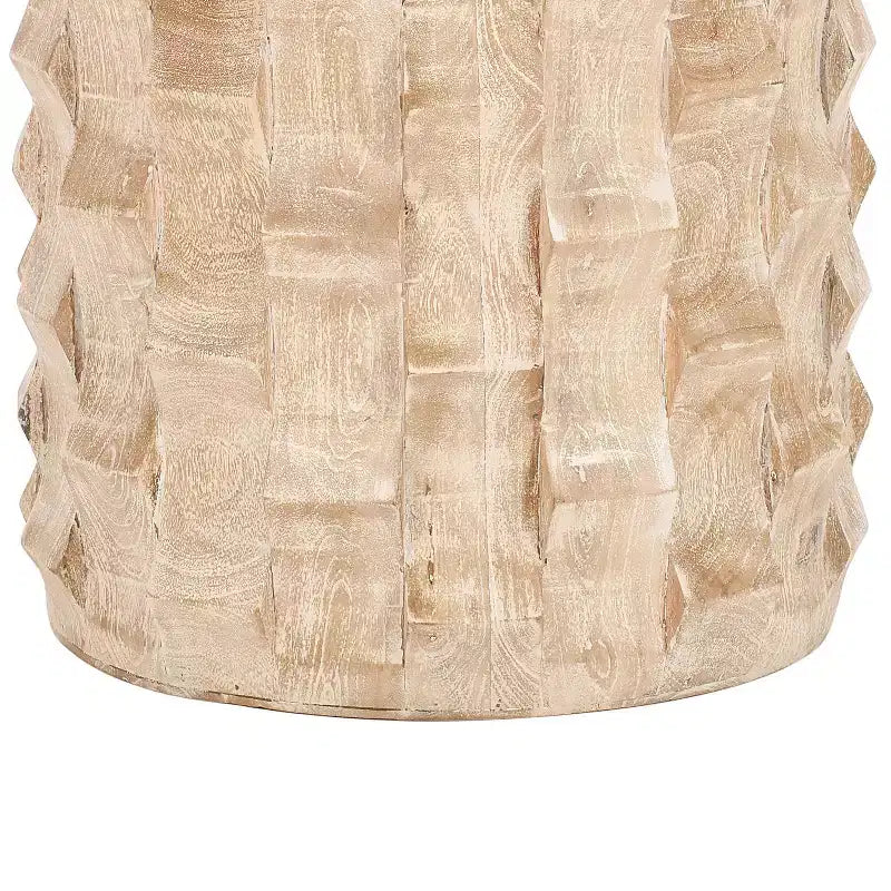 The Urban Port Table d'appoint ronde 20 pouces forme tambour avec motif texturé 3D finition blanc vieilli blanc