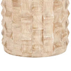 The Urban Port Table d'appoint ronde 20 pouces forme tambour avec motif texturé 3D finition blanc vieilli blanc