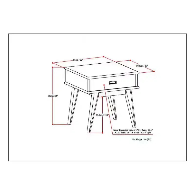 WyndenHall Tierney Table d'appoint moderne du milieu du siècle Blanc