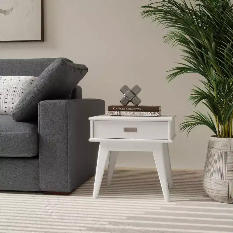WyndenHall Tierney Table d'appoint moderne du milieu du siècle Blanc