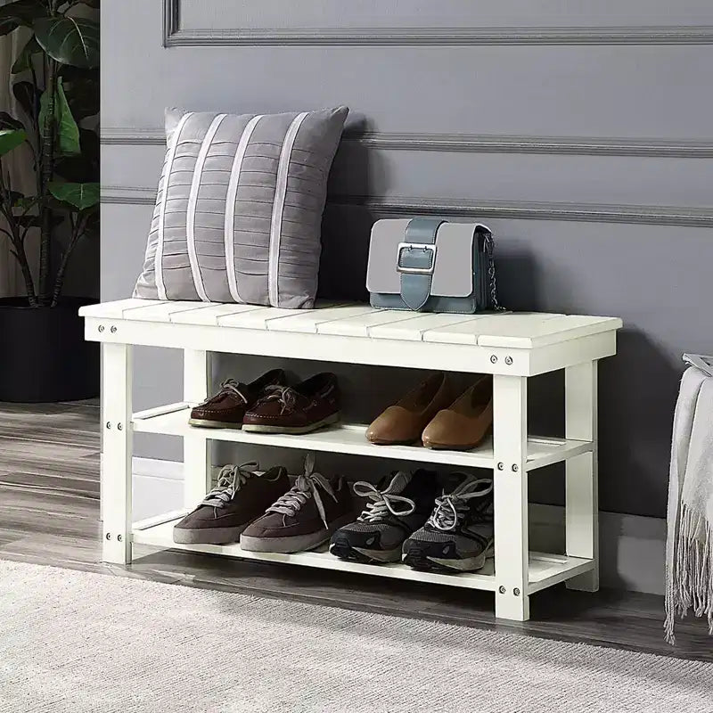 Banc Oxford avec étagères pour buanderie, couleur ivoire - Breighton Home : Pieds en bois massif, banquette d'entrée