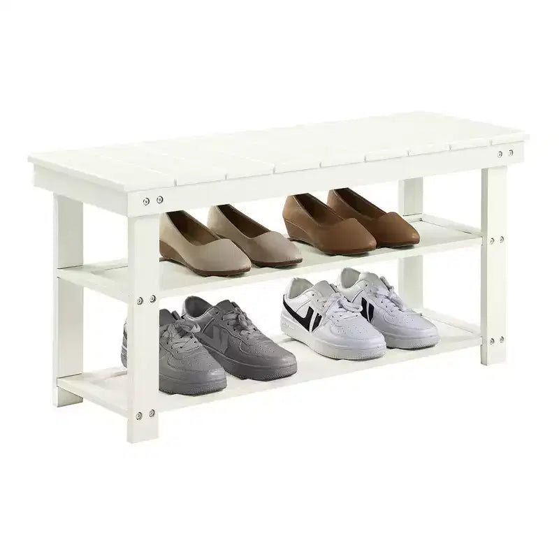 Banc Oxford avec étagères pour buanderie, couleur ivoire - Breighton Home : Pieds en bois massif, banquette d'entrée