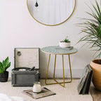 Round Little Arrow Design Co Farmhouse Diamonds Sage Side Table Green/Gold - Deny Designs