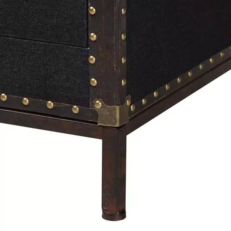 Table de chevet Baxton Studio Laura en toile à 2 tiroirs, malle noire/marron