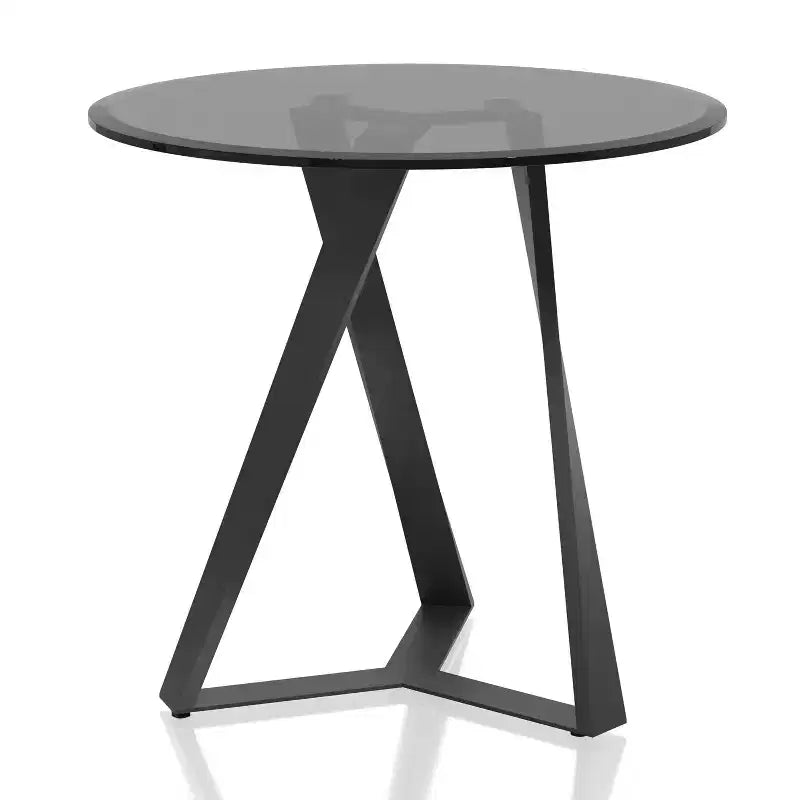 Borrego Round End Table Texture Black/Gray - miBasics: Modern Steel Frame, Tempered Glass, Beveled Edges, 24" x 22.75"
